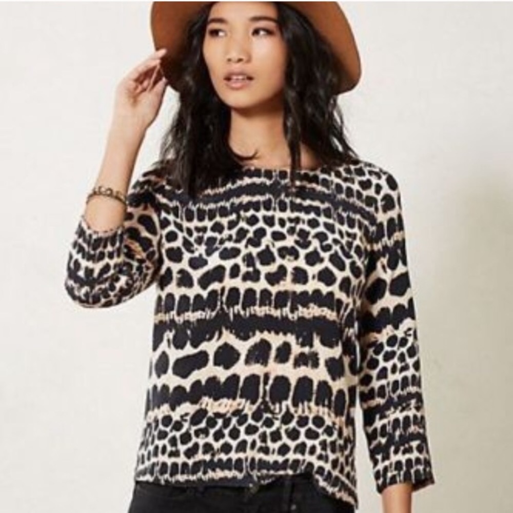 Anthropologie Maeve Linosa silk printed top